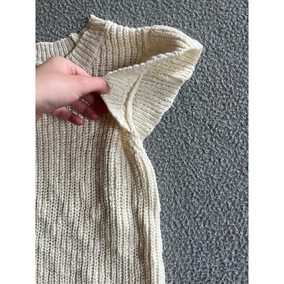 Design History Sweater Top Small Chunky Flutter Sleeve Crewneck Cream White - Picture 4 of 13